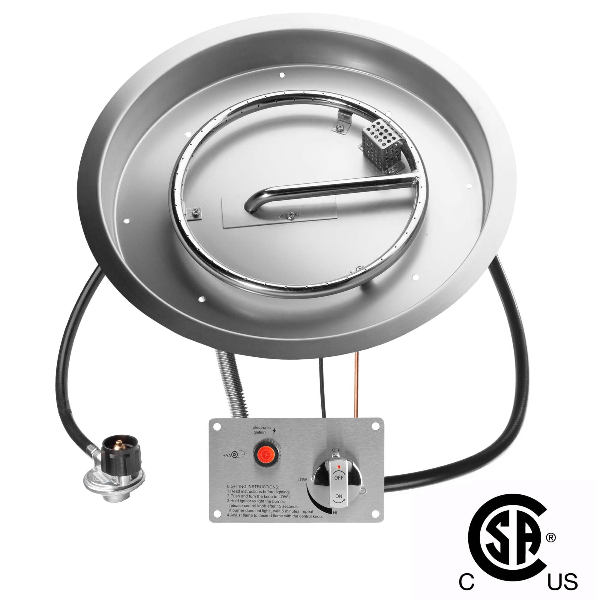 19" Round Stainless Steel Propane Fire Pit Burner Kit with Electronic Ignition