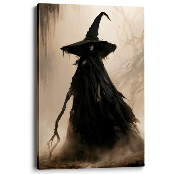 Pioneer Art Halloween Vintage Dark Witch Silhouette Wall Art For Gothic Living Room Decor 12x8 Inch