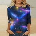 thumbnail image 2 of Staron Liquidation Chemises d'Été pour Femmes Col Rond Manches 3/4 Blouses Imprimé Mode T-Shirt Basique Graphique Tuniques Tendance d'Été, 2 of 5