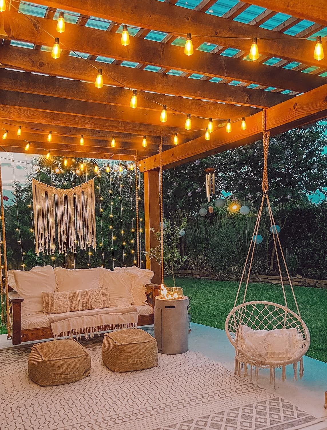 96FT(2x48FT) Solar Outdoor String Lights with Remote & Timer, Dimmable Patio Lights with 36+2 Shatterproof ST38 LED Bulbs for Outside-Black
