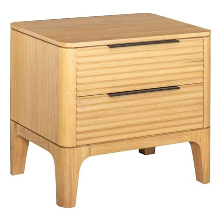 Benjara Cid Jima 26" Nightstand- 2 Drawers- Solid Wood in Natural Oak Finish