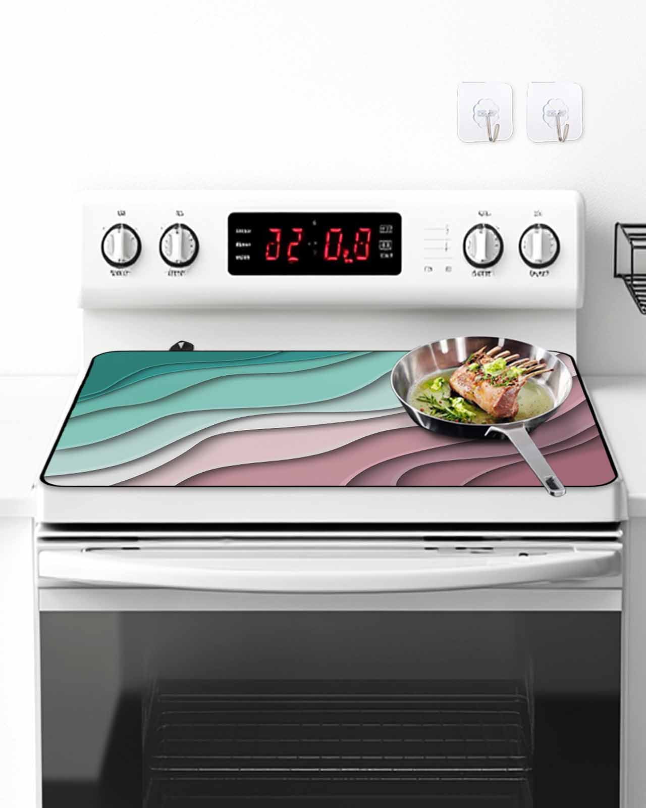 Stove Top Covers for Electric Stove, Green Ombre Glass Stovetop Cover Protector, Modern Geometric Abstract Dark Red Cream Induction Cooktop Protector Oven Mat for Kitchen Countertop 31"x24"