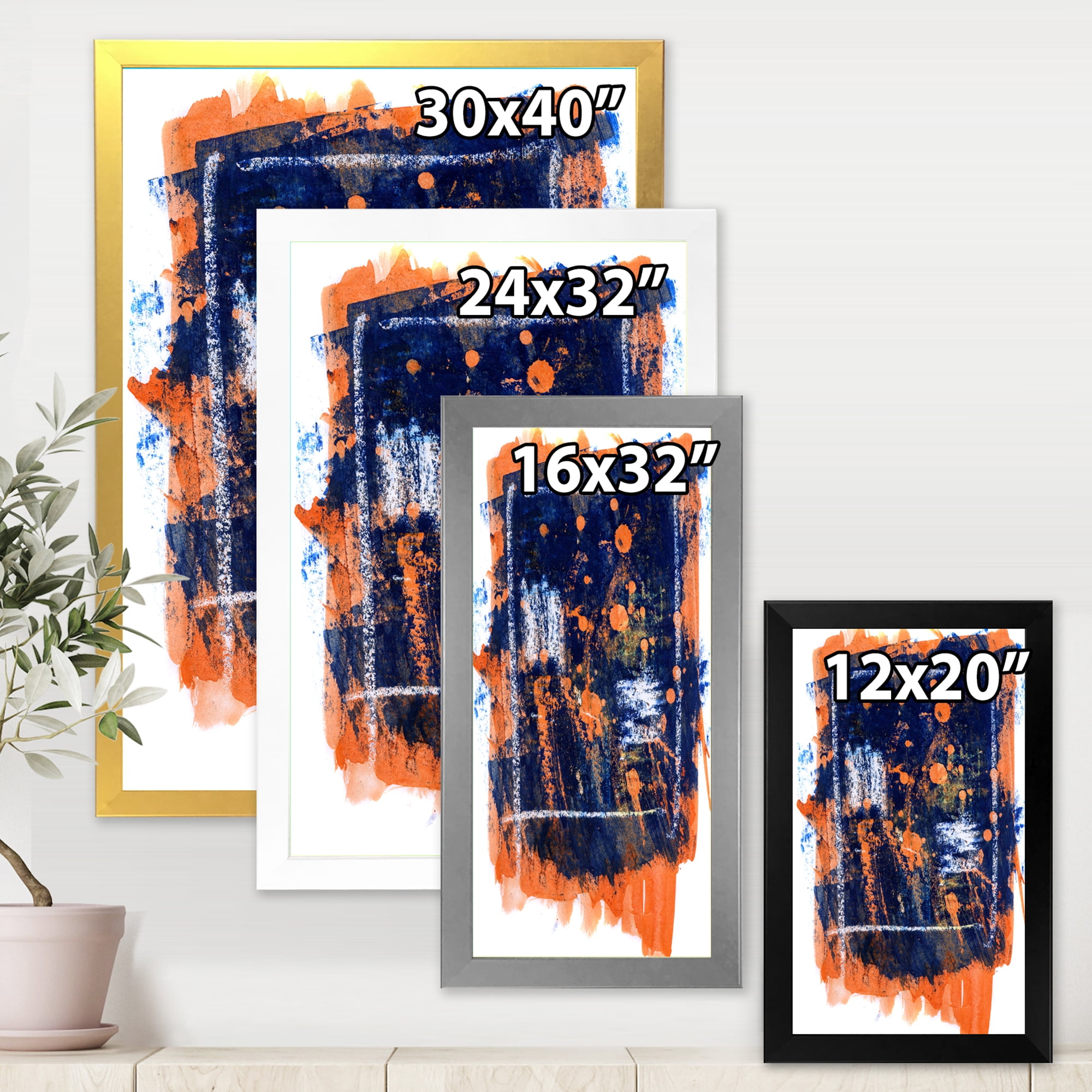 Designart 'Navy Blue and Orange Abstract' Modern Framed Art Print