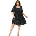 thumbnail image 3 of DARING DIVA Plus Size Chiffon Square Neck Short Sleeve Metallic Dress 1X Black, 3 of 5