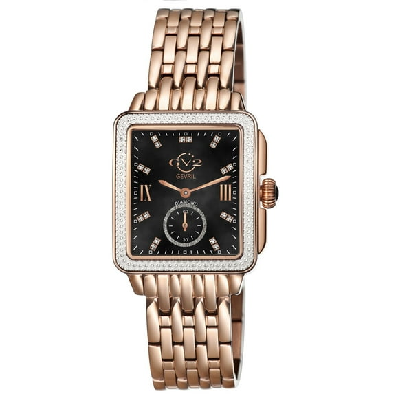 GV2 by Gevril Womens 9250B Bari Rose Gold IP Bracelet Diamond Swiss Quartz Watch