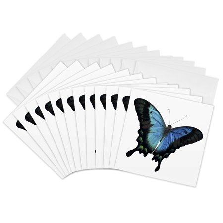 3drose Blue and Aqua Butterfly 12 Greeting Cards with Envelopes