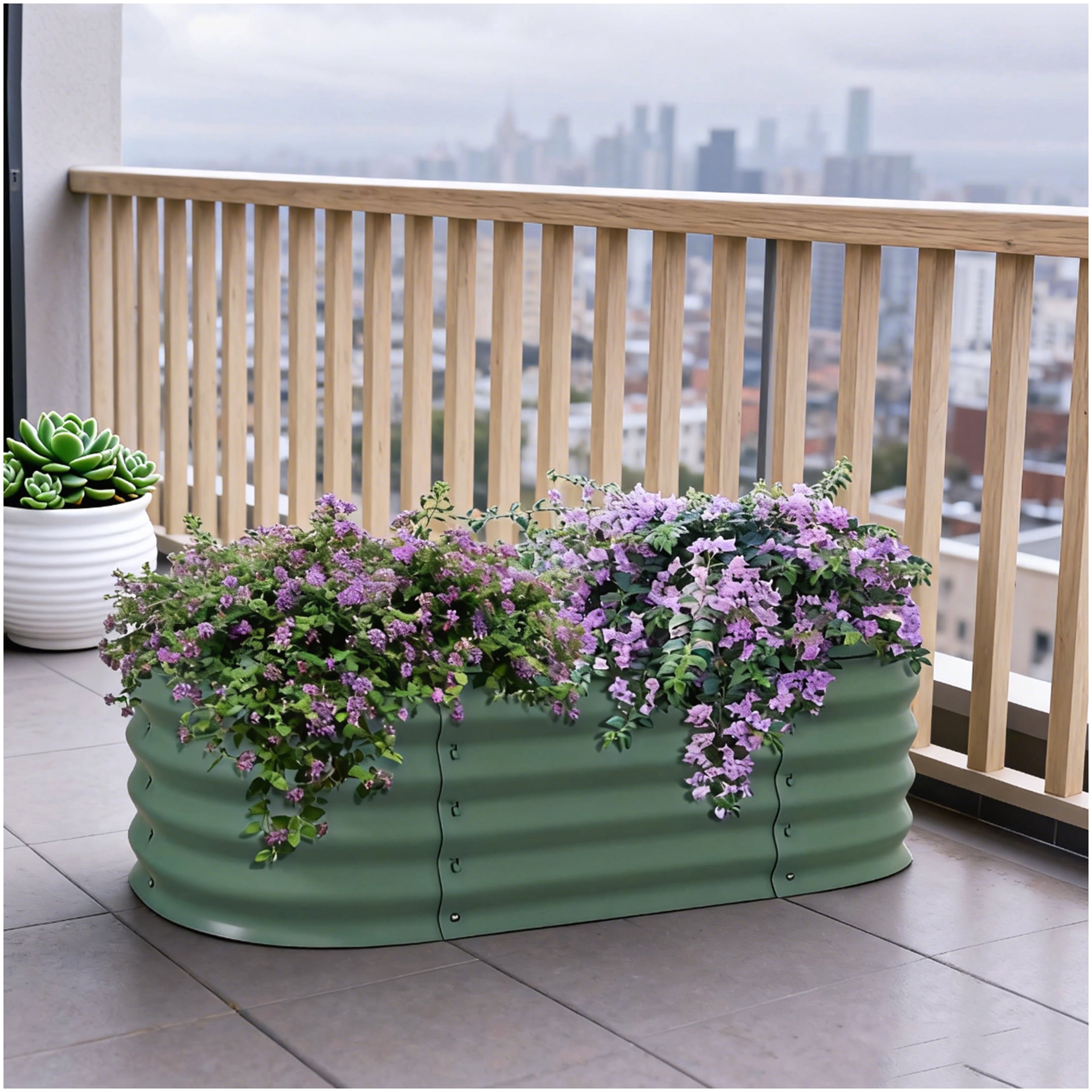 Elevated Planter Box with Safety Edge, Outdoor Metal Raised Garden Bed for Herbs, Vegetables & Flowers