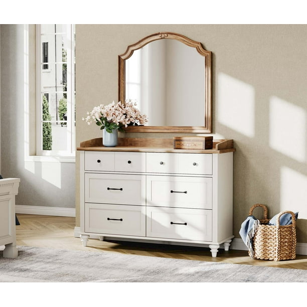 White 6 Drawer Dresser for Bedroom, Wooden Chest of Drawers for Living Room