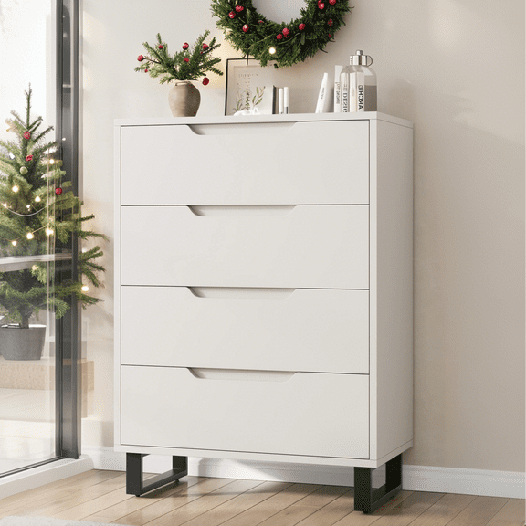 Luku 4 Drawer Dresser for Bedroom, 41.5" Tall Freestanding Wood Chest, Vertical Storage Cabinet for Living Room, Hallway, Entryway