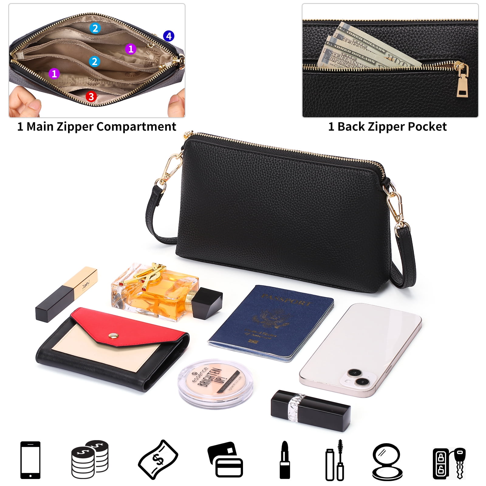 GAEKEAO Crossbody Bags for Women RFID Blocking Leather Shoulder Purse with Adjustable Strap & Top Zipper