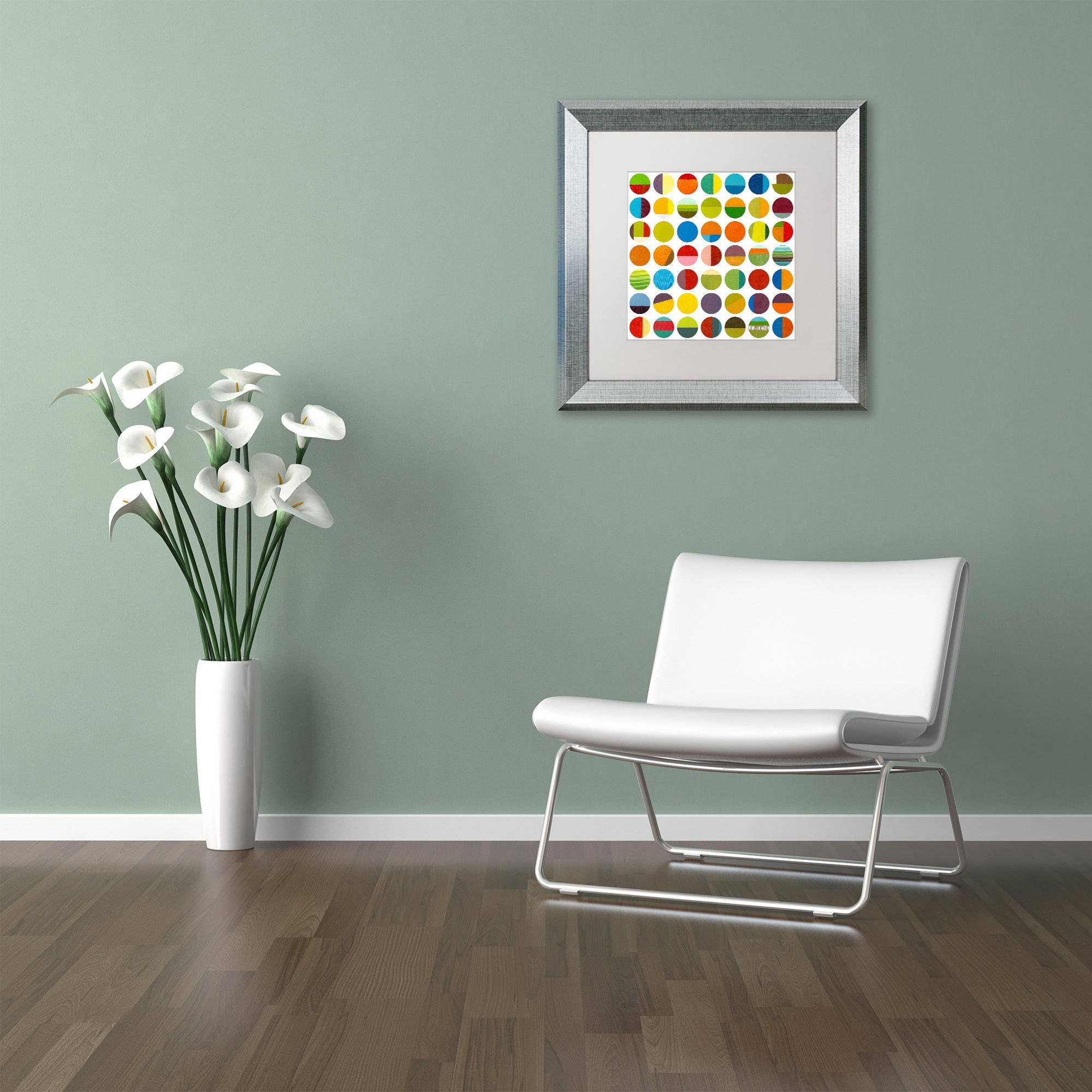 Trademark Fine Art "Forty Nine Circles" Canvas Art by Michelle Calkins, White Matte, Silver Frame