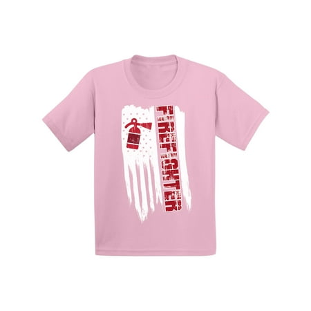 Usn Fighter - Awkward Styles American Flag Firefighter Toddler Shirt Firefighter Gifts Patriotic Firefighter T shirt for Boys Girls Proud American Retro USA Firefighter Kids Tshirt 4th of July Party