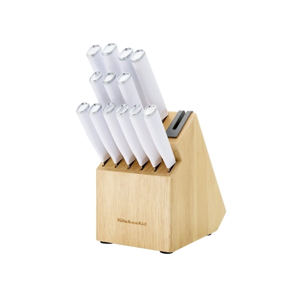 KitchenAid 14 Piece Knife Block Set with Built in Sharpener, White