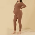 thumbnail image 4 of ZACPNCV Women Maternity Pajama Set Nursing Pjs Double Layer Long Sleeve Top & Pants Breastfeeding Pregnancy Set with Pockets Brown M, 4 of 8