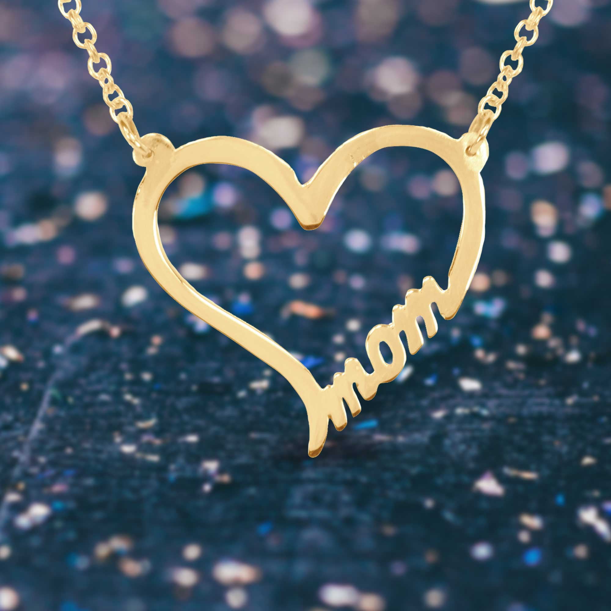 ♥ MOM Heart Necklace in 14K yellow gold plated sterling silver on an 18 In Gold Plated Sterling Silver cable link chain