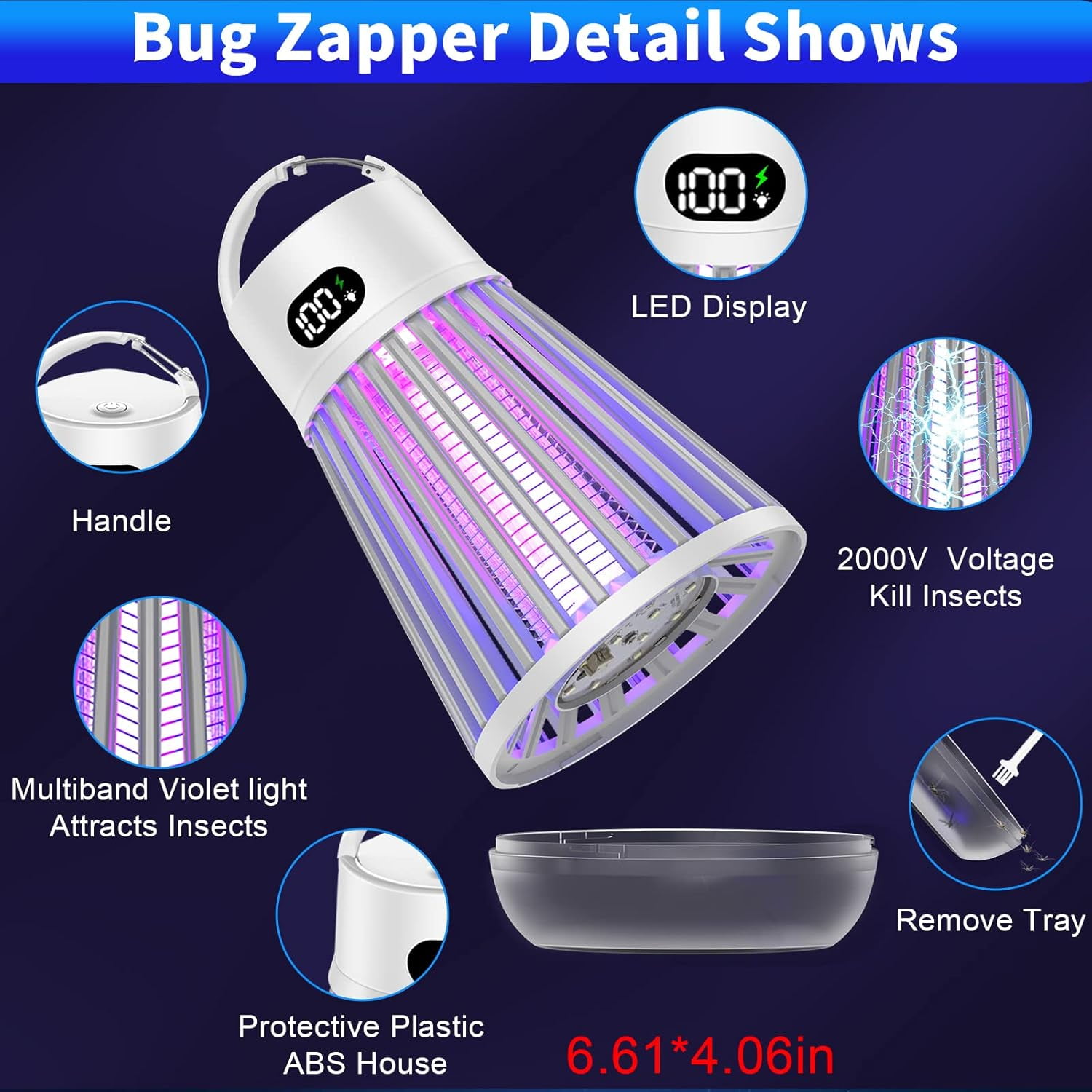 Bug Zapper Indoor Outdoor, 2000V Rechargeable Mosquito Fly Zapper Kilers with LED Light, Electric Portable USB Powered Insect Trapps for House, Camping, Picinic, Garden, Patio, Yard, Lawn, White