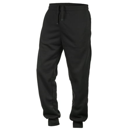 Men's Fleece Lined Jogger Draw String Sweat Pants Running Active Sports 2 Side Pockets (S, Black)