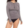 thumbnail image 2 of Reebok Womens Gathered Half Zip Swim Top Separates Gray S, 2 of 5