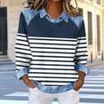 thumbnail image 2 of Dazajoo Womens Long Sleeve Waffle Knit Tunic Oversized Colorblock Sweatshirts with Denim Patchwork Dressy Y2K Streetwear,Navy,S, 2 of 5