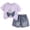 Purple, variant on Rokment Toddler Kids Butterfly Outfit Clothes Set 2pcs Denim Patchwork Bow Short Sleeve T Short Matching Elastic Waist Jeans Shorts with Pockets Summer Clothing Size 1-6 Years