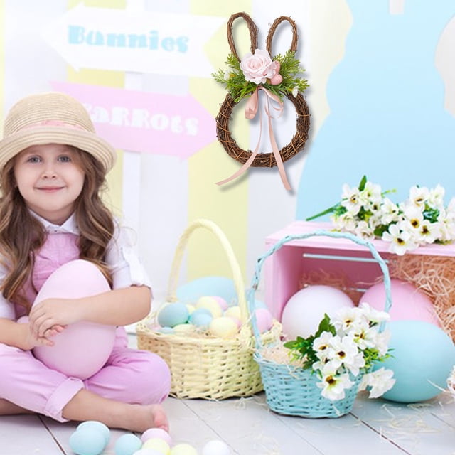Decoraciones de Pascua, adornos de Pascua, regalos de Pascua, adorno de Pascua, conejo, huevos de Pascua, lazo de simulación de ratán, corona redonda, decoración de mesa para el hogar al aire libre, g