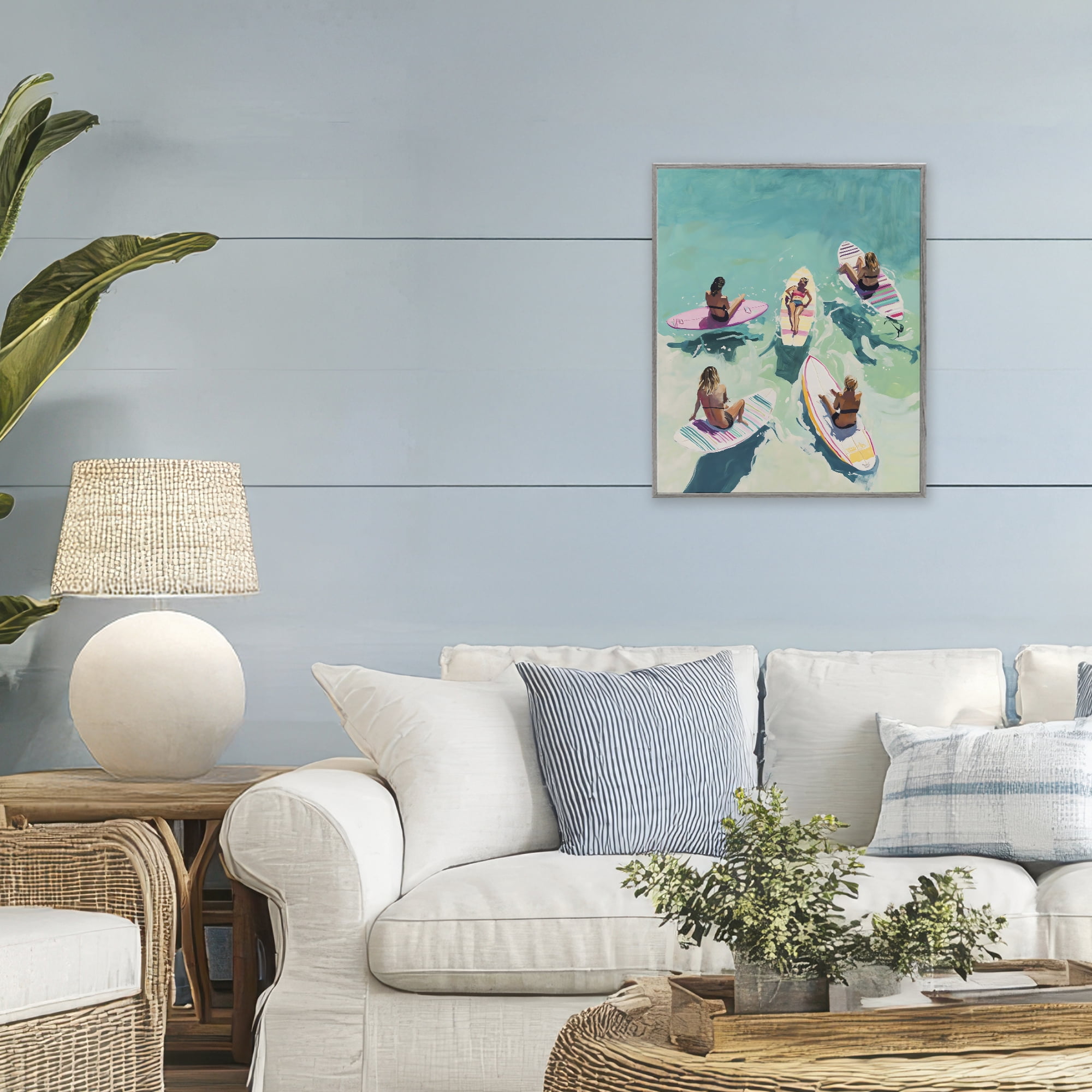 Stupell Industries Women Surfers at Turquoise Beach Gray Framed Giclee Art, design by The Prints Vibe