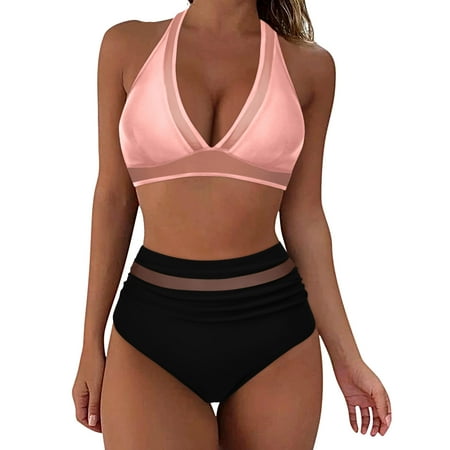 kamemir Bikinis Swimsuit Set for Women Swimwear Triangle Bathing Suit Tie String Thong(Pink L)