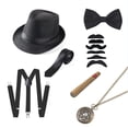 thumbnail image 1 of Conjunto de corbata y puros con correa de sombrero de espiga de lana para fiesta de graduación de hombre de los años 20, 1 of 5