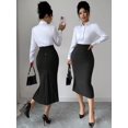 thumbnail image 5 of Black High-Waist Midi Bodycon Skirt With Pleated Hem And Button Details, 5 of 7