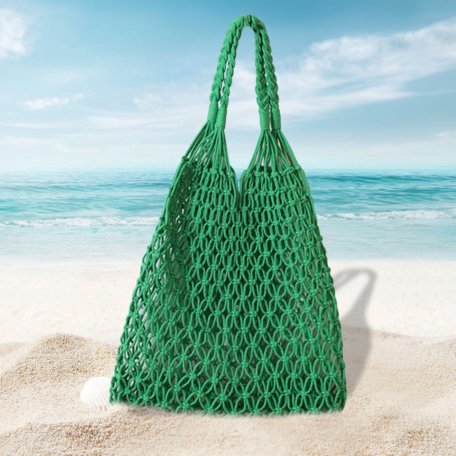 Specollect Clearance 2Pcs Crochet Backpack Flap Drawstring Shoulders Bag Summer Beach Woven Tote Bag, Straw Rattan Raffia Bucket Bag, Handmade Basket Handbag