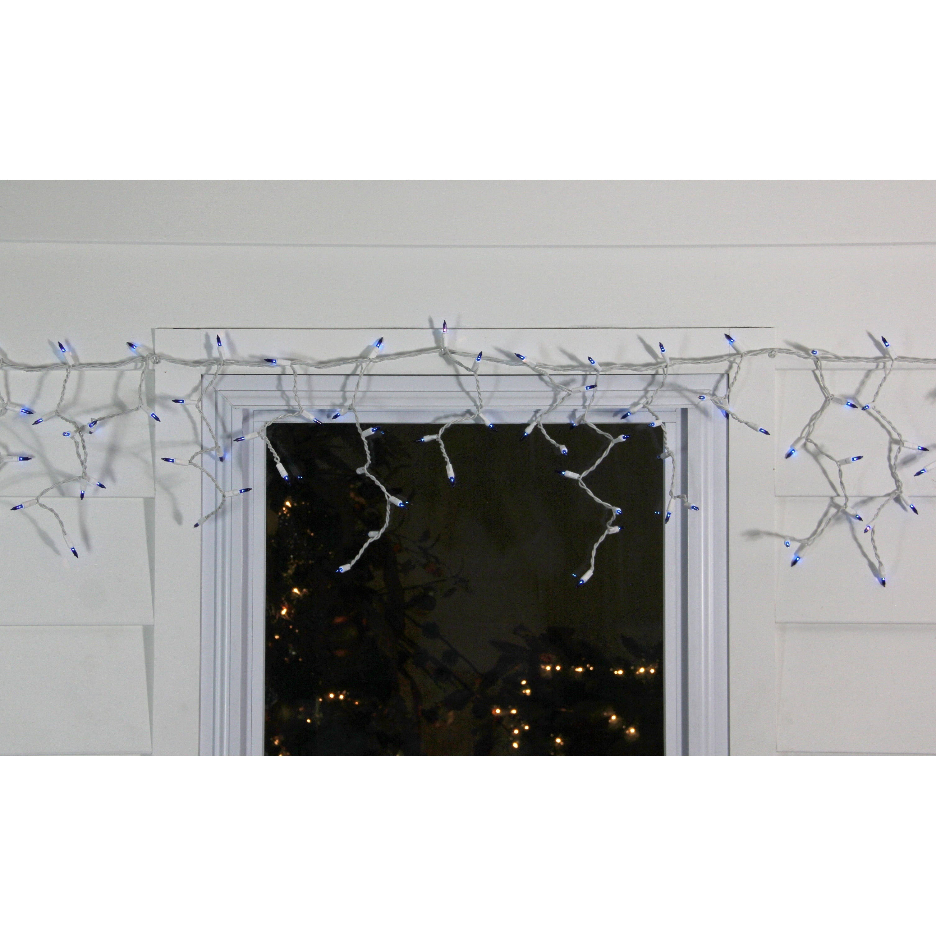 50 Blue Mini Window Curtain Icicle Christmas Lights - 2.6 ft White Wire