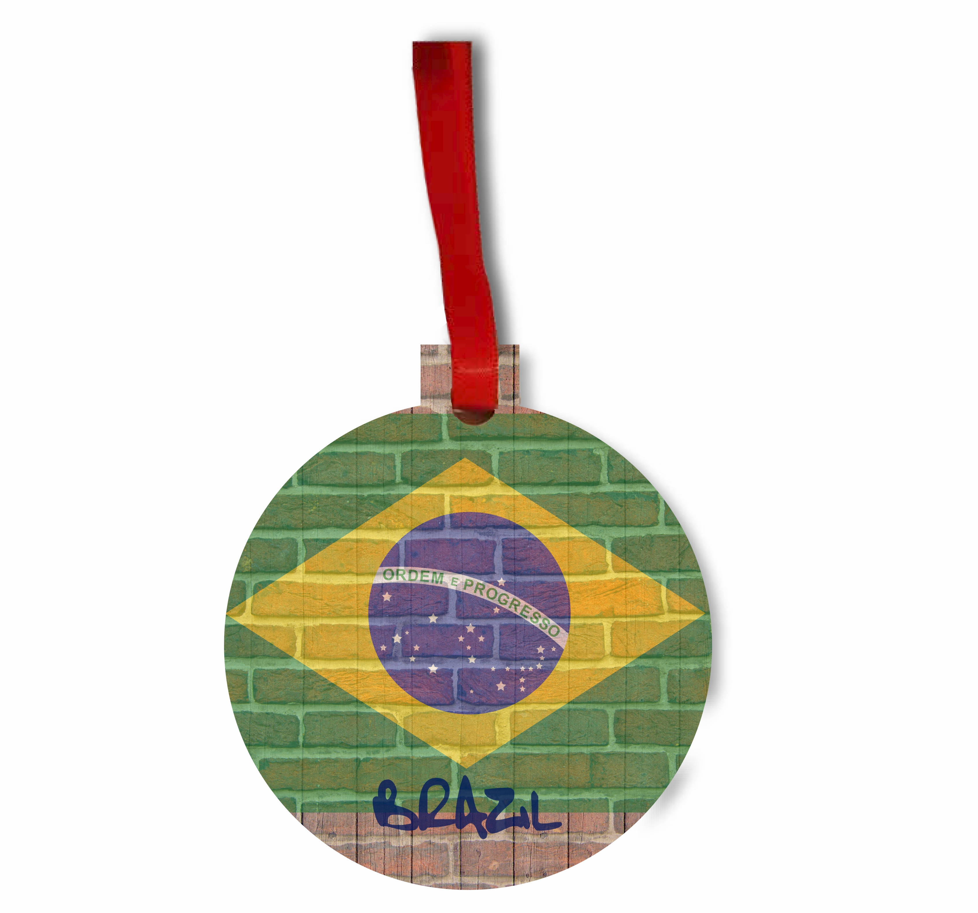 Brazil Flag Graffiti Brick Wall Print Design Flat Round Shaped