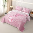 thumbnail image 3 of meiyoeat Pink Glitter Butterfly Monogrammed P Quilt King for Girls, Sparkle Floral Initial Letter King Coverlet Set, 3pcs 1 Bedspread and 2 Pillowcases, 3 of 7