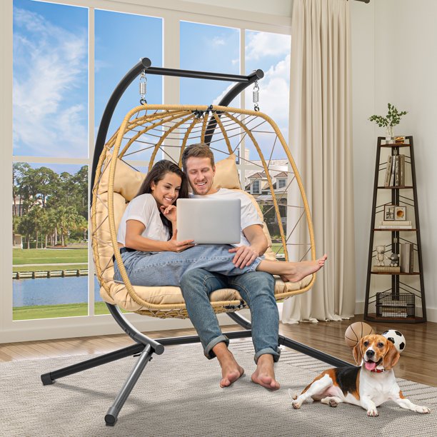 Dextrus Hanging Egg Swing Chair with Stand Double Egg Chair 2 Person