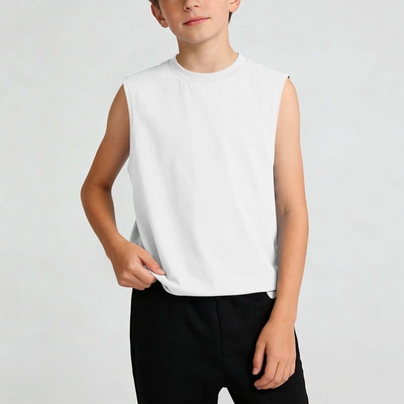 UQJfacai Boys Tank Tops Kids Casual Sleeveless Crewneck Athletic Workout T Shirts Summer Cotton Solid Basic Tees 2-13 Years