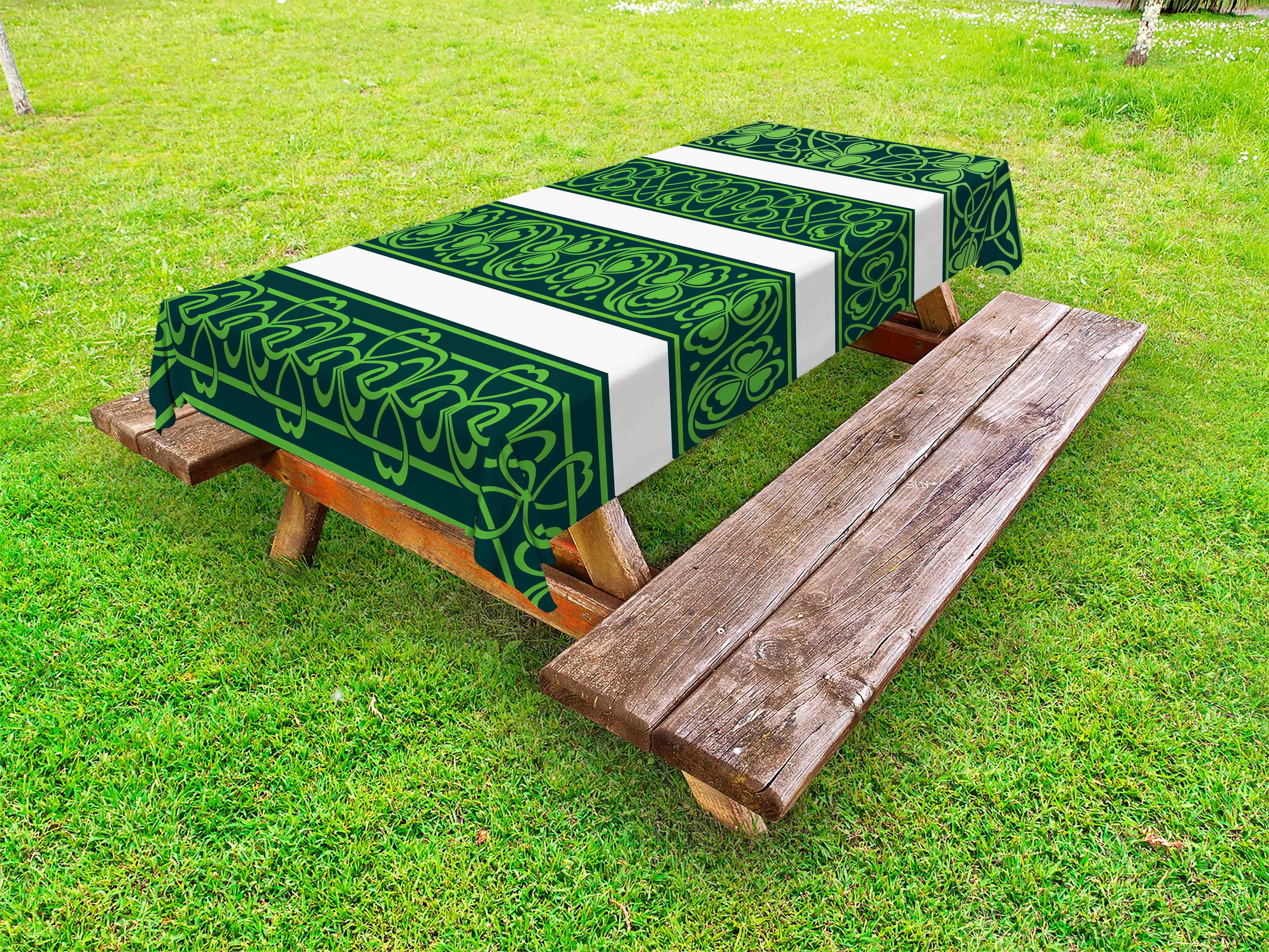 Irish Outdoor Tablecloth, Shamrock Borders Gaelic Nature Botany Theme
