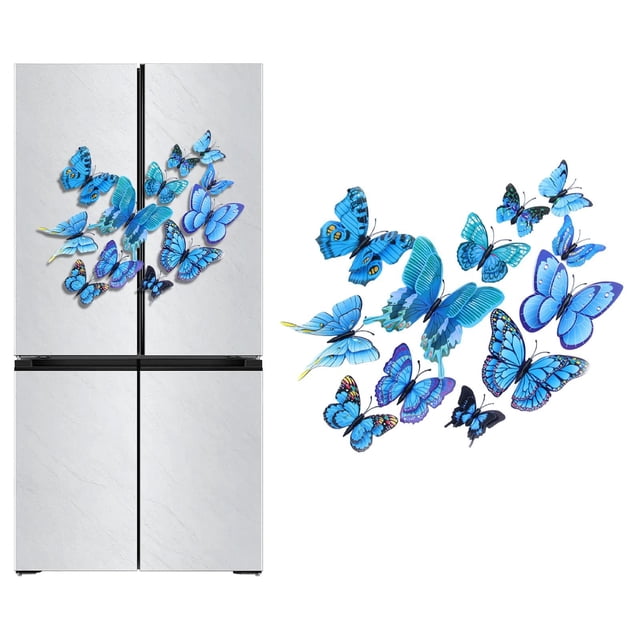 12PCS Butterfly Refrigerator Magnet Home Wall Stickers Peel And Stick Decor For Kids Room Decor Blue