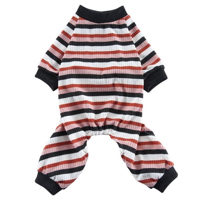 Perrito cuadrúpedo cuello alto camisa a rayas de colores suave pijama de cachorro