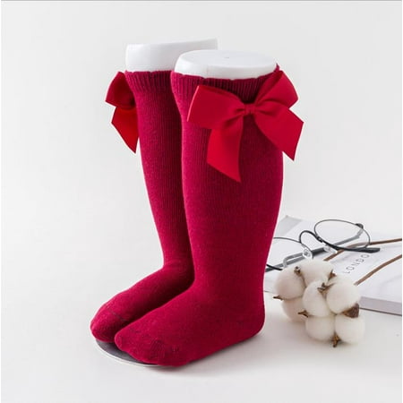 

Colofity Baby Girls Cotton Long Socks Solid Color Big Bow Knee High Stocking