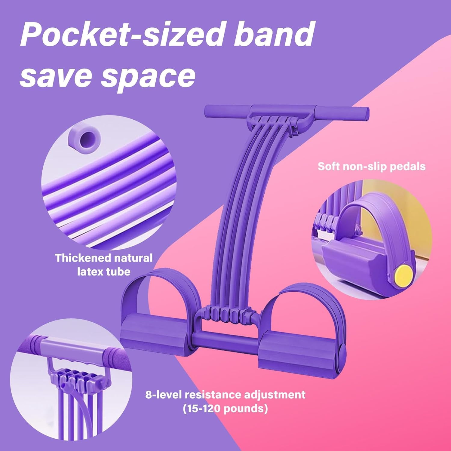 Pedal Resistance Band with Handles, 2026 New Upgraded 8-Tube Latex Fitness Tension Rope, 3-in-1 Multifunction Elastic Yoga Resistance Band for Foot Pedal Pull, Back Stretch, Chest Expand(M)