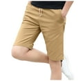 thumbnail image 1 of Pantalones cortos casuales de lino para hombre: pantalones de playa de verano con cintura elástica y cordón, corte clásico y múltiples tallas., 1 of 6