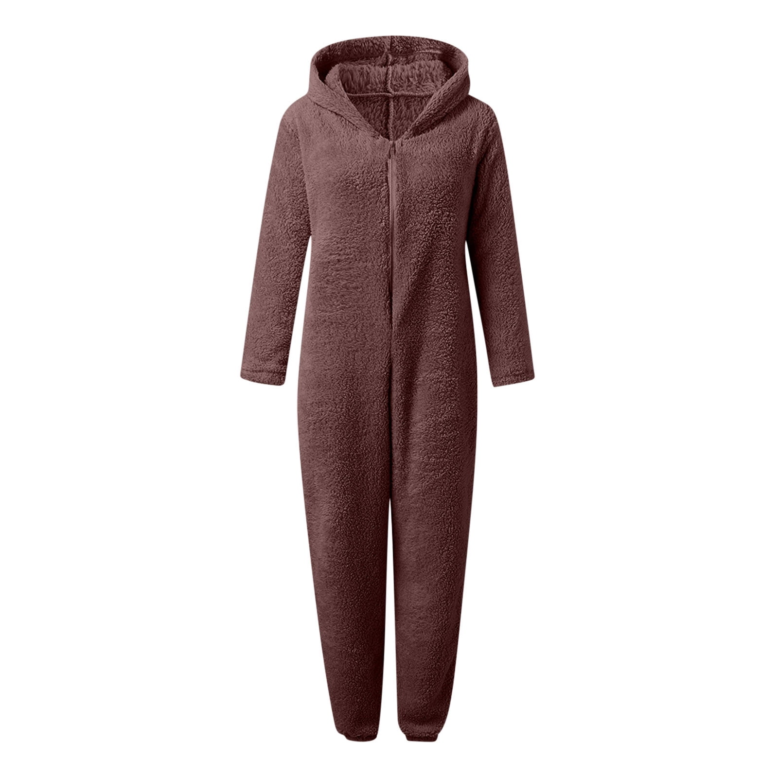 Handshe Womens Fleece Onesies Pajamas Jumpsuit Warm Sherpa Romper Sleepwear One Piece Zipper Hooded Playsuit Loungewear