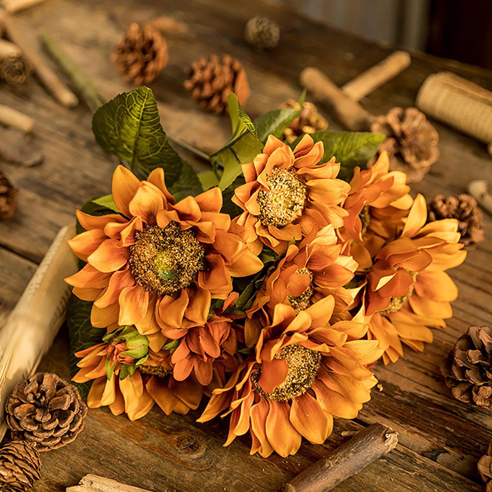 FXMLRLK 1 Bunch 11.8" W x 19" H Large Sunflowers Artificial Flowers with Long Stems Silk Fake Big Sunflowers Bouquet Faux Sunflower Arrangement for Home Vase Wedding Garden DIY Fall Decor,Blue
