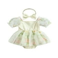 thumbnail image 1 of Bébé Fille Robe Romper avec Arc Bandeau Manches Bulle Floral Jupe Robe de Soleil, 1 of 6