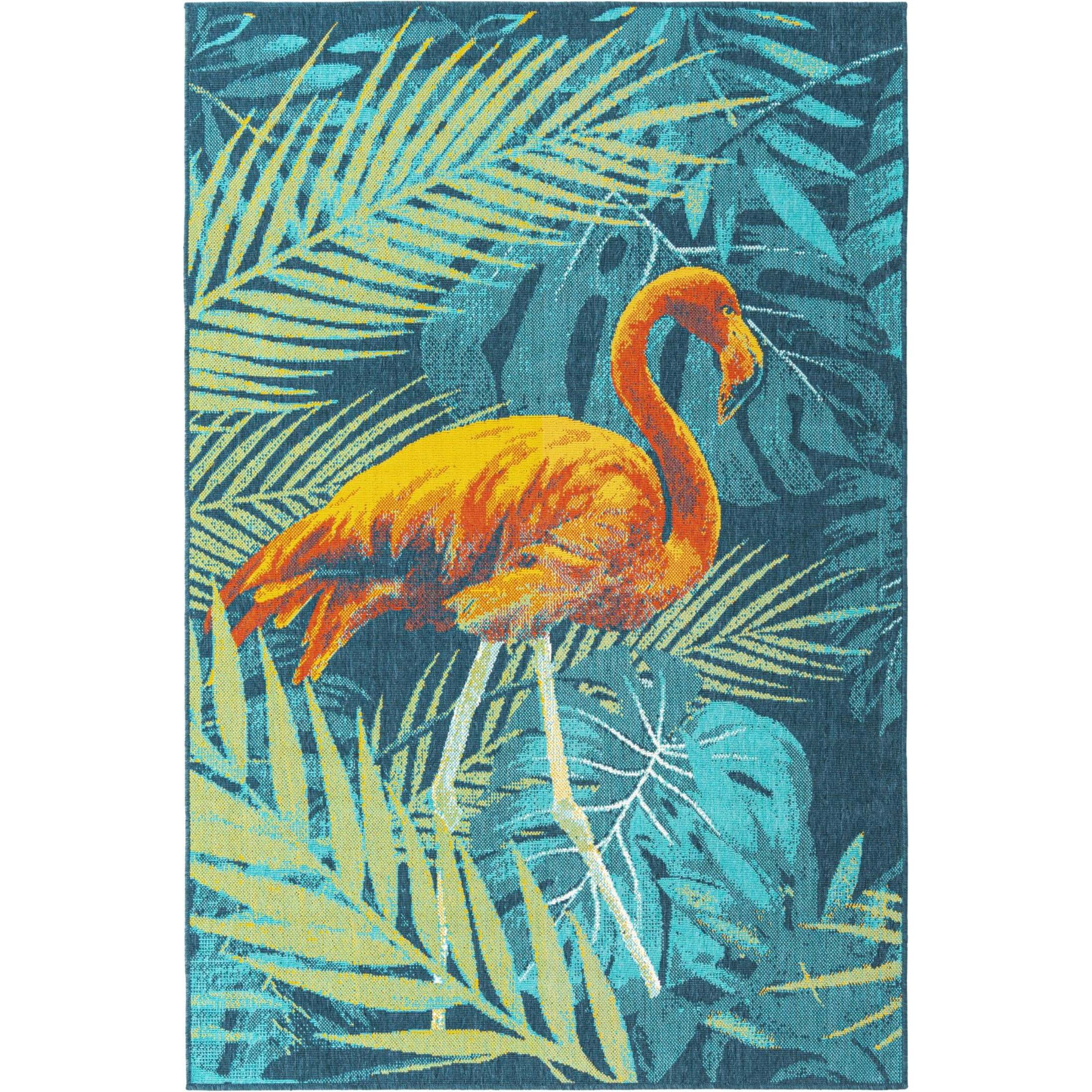 Unique Loom Outdoor Coastal Collection Area Rug - Flamingo (5' 3" x 8' Rectangle Multi/Teal)