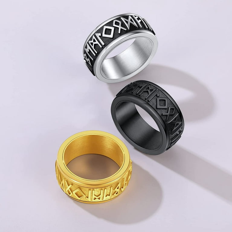 Viking Runes Anti Anxiety Spinner Fidget Ring Stainless Steel Band Gifts  For Men