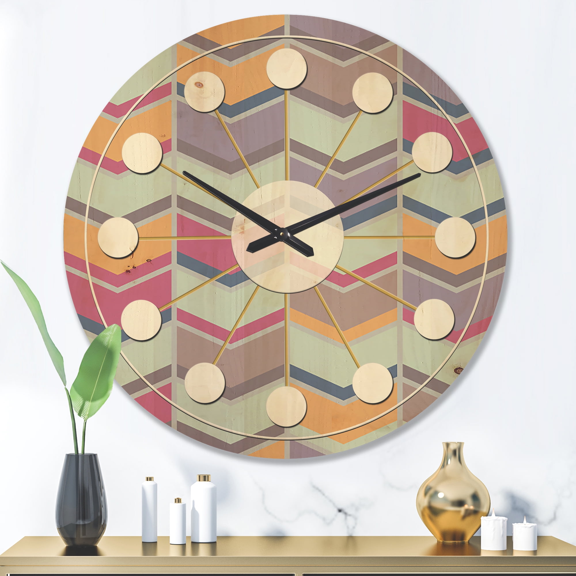 Designart 'Abstract Retro Geometrical Design Pattern X' Mid-Century Modern Wood Wall Clock
