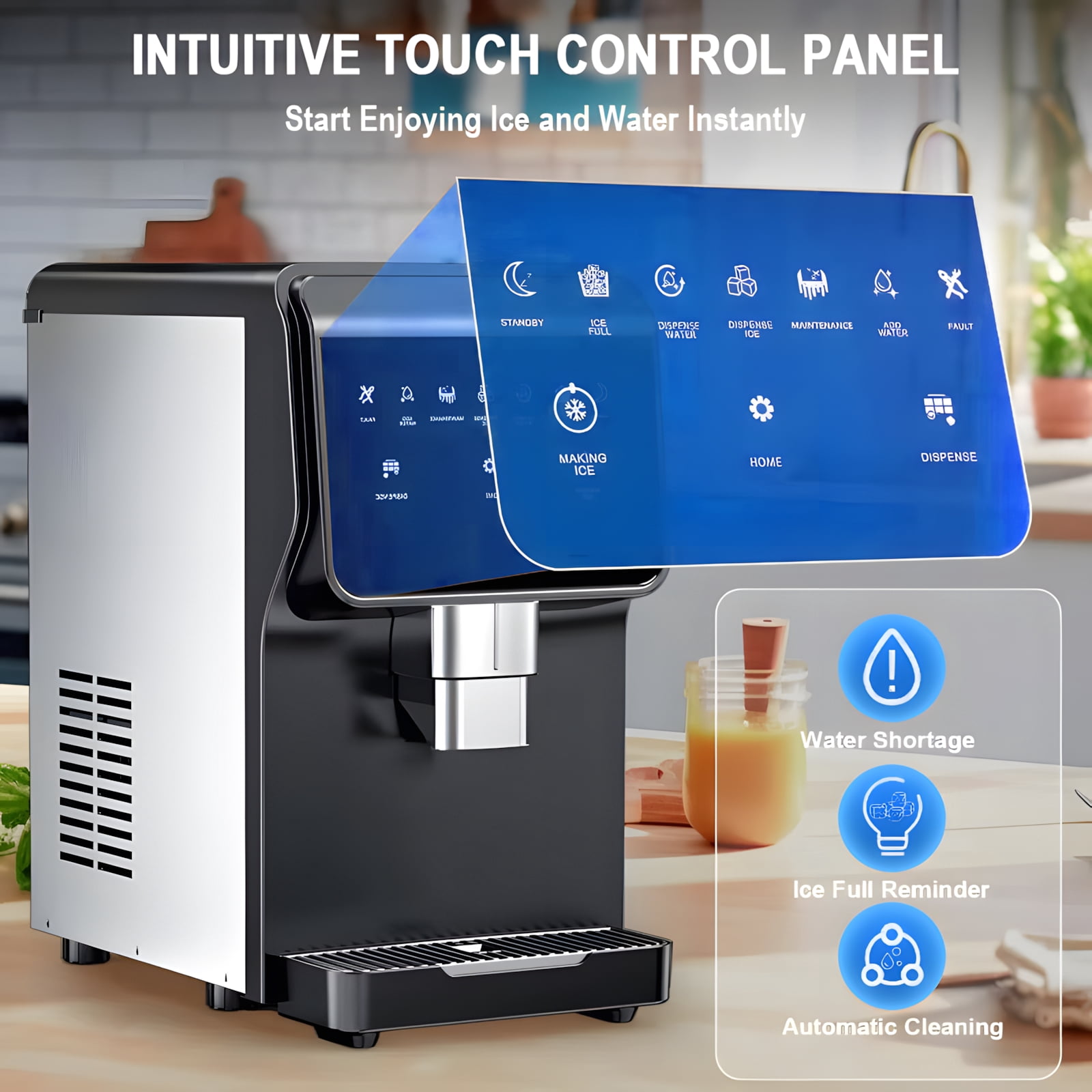 Tittla Ice Maker Countertop 80lbs/24H Soft Chewable Pellet Ice Maker Machine Dispenser with Water Reservoir, Self-Cleaning, Pebble Ice Machine for Home Kitchen with WiFi & Smart Connected