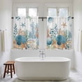 thumbnail image 4 of Teal Blue Coastal Kitchen Curtains 54 Inch Length, Summer Beach Starfish Shell Coral Nautical Tiers Curtains for Bathroom Bedroom Cafe, Light Filtering Window Treatment Drapes 2 Panels 42"Wx54"L, 4 of 8