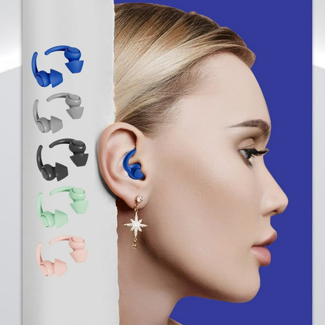 Noise Reduction Earplugs, Hearing Protection, Waterproof + Lightweight, Sports Design, For Sleeping, Office, Travel, Dormitory, Swim, Stainless Steel, 100% Secure, Quiet Living | Silica Gel, Black
